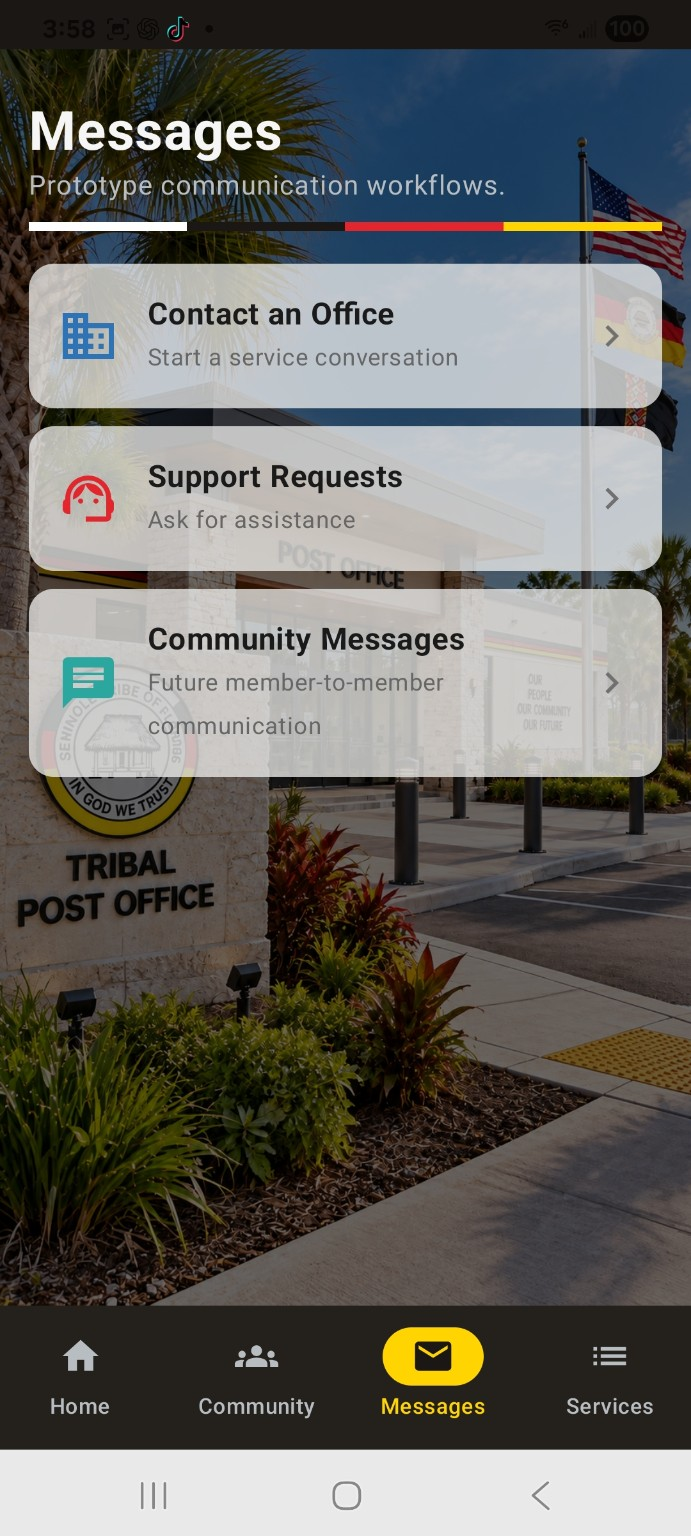 Tribal Member Portal messages screen